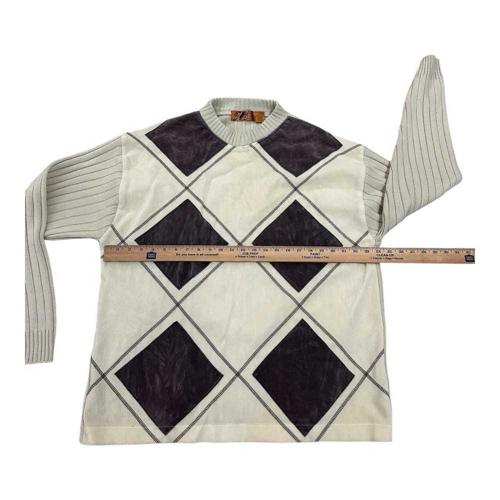 Vintage Trutus Biancarra Sweater Mens XL Knit 90s Diamonds Beige Brown Retro - Picture 4 of 8